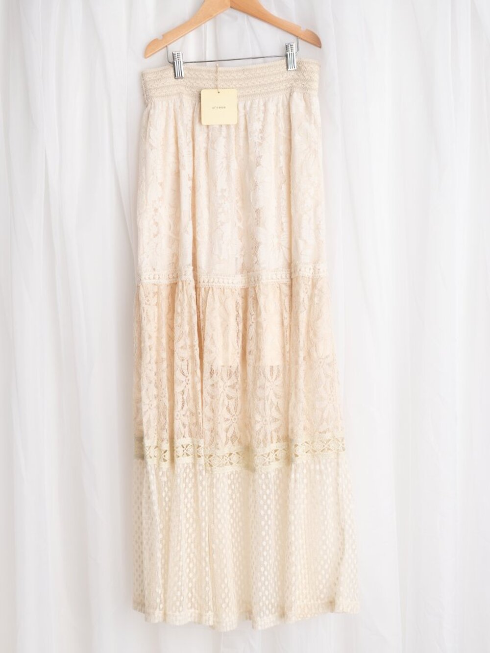 NWT A'reve women's cream lace maxi skirt
